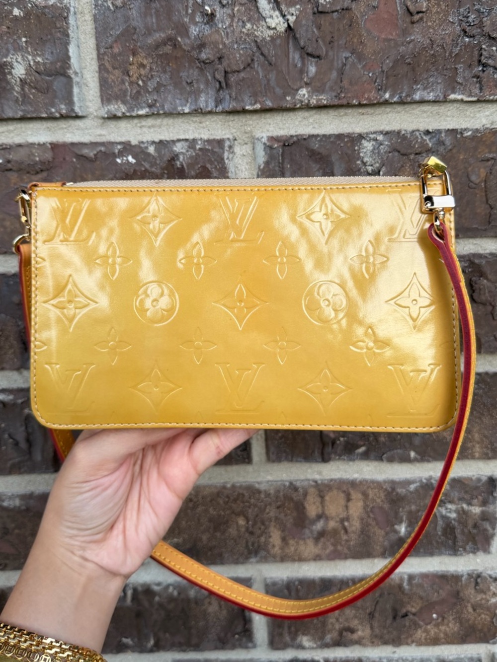 Louis Vuitton Yellow Monogram Vernis Crossbody Pochette